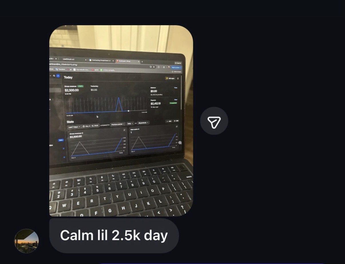 Student dashboard showing a $2,500 day
