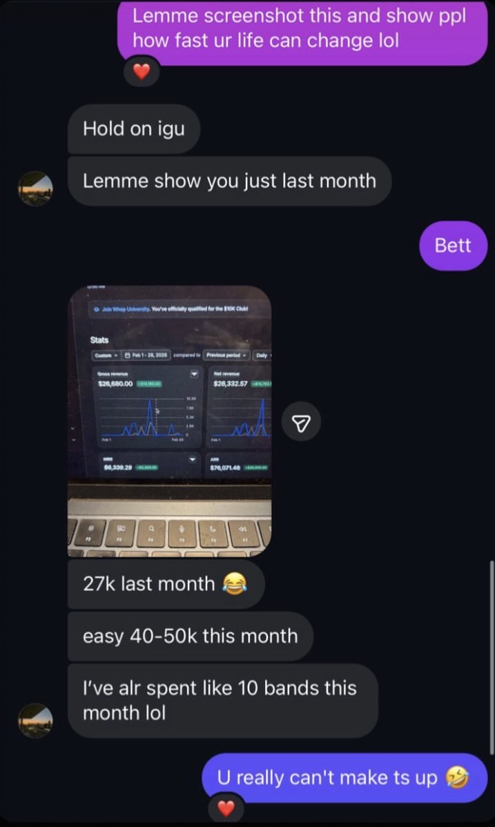Student showing $26k in revenue last month, on pace for $40-50k